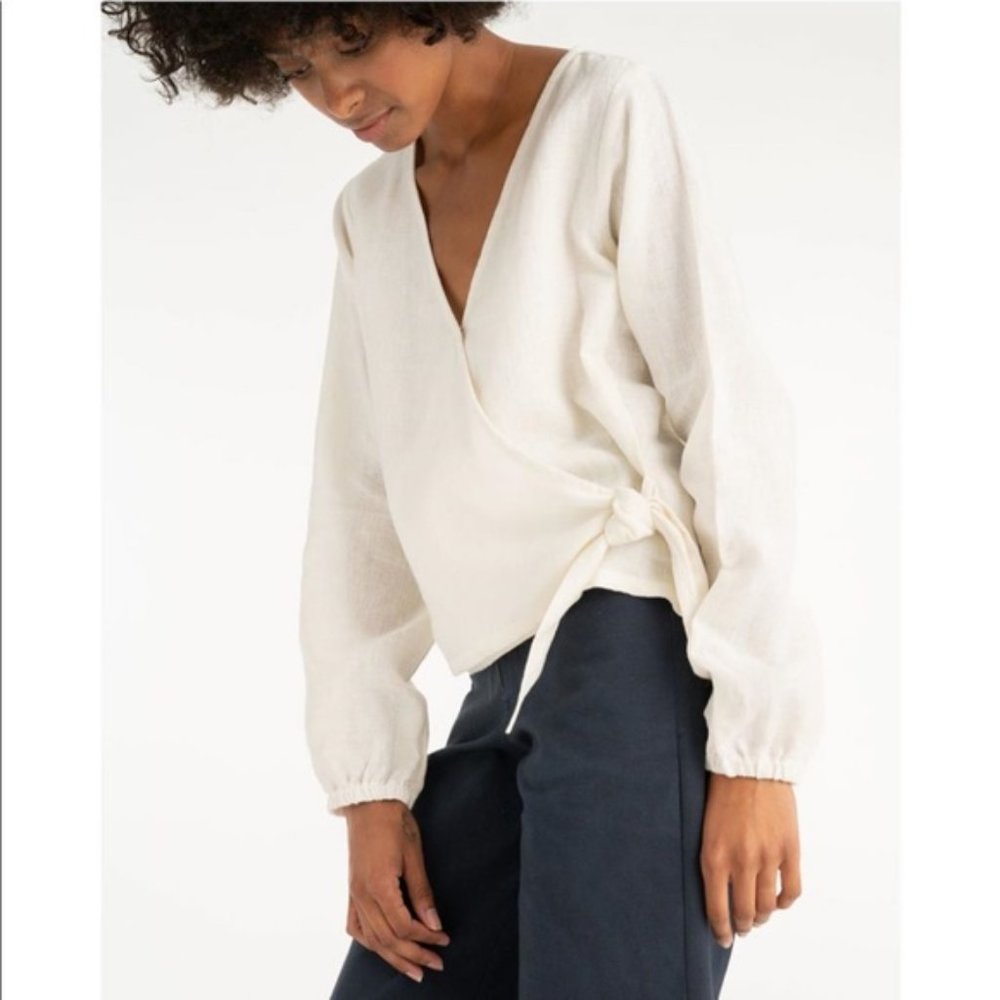 Linen side tie blouse
